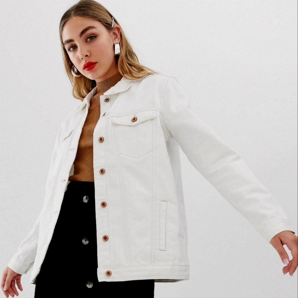 ONLY Eva Off White Denim Nwot Longsleeve Oversized Collared Jacket
